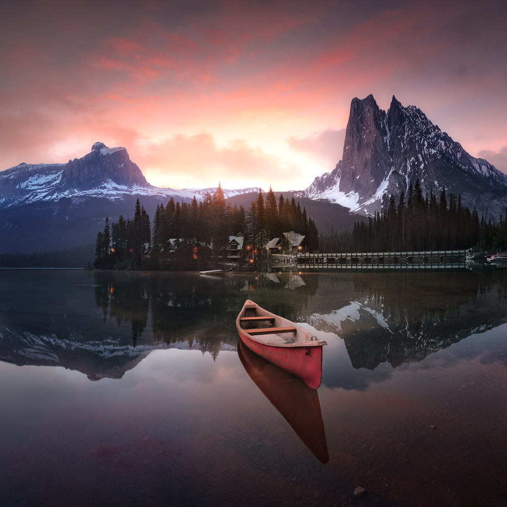 Rocky Mountains the boat at sunrise 7R24696 von joanaduenas