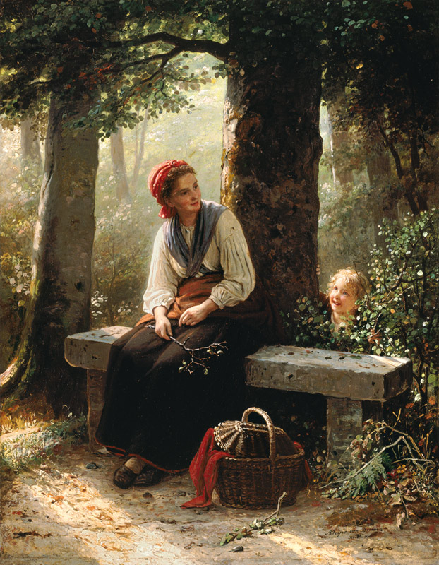 Mutter mit Kind im Wald. von Johann Georg Meyer von Bremen