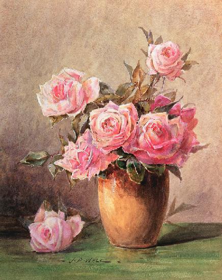 Pink Roses in a Yellow Vase