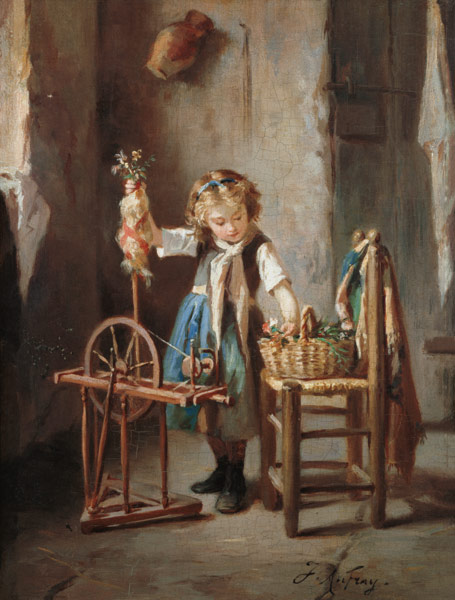 By the Spinning Wheel von Joseph-Athanase Aufray