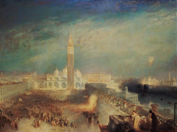 Julia und ihre Zofe auf dem Balkon über dem Markusplatz Venedig von William Turner