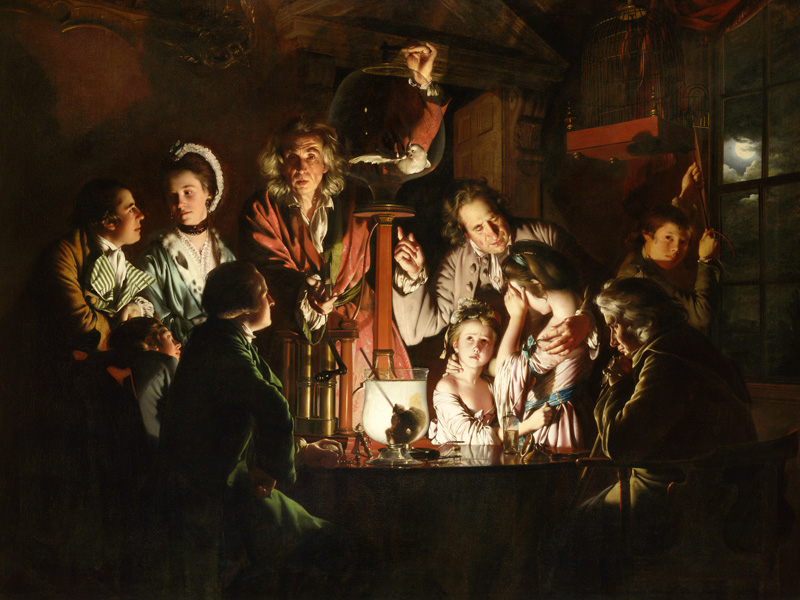 Das Experiment mit dem Vogel in der Luftpumpe von Joseph Wright of Derby