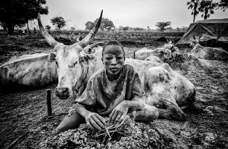 In a Mundari cattle camp.