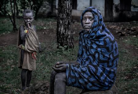 Surmi tribe man and child - Ethiopia