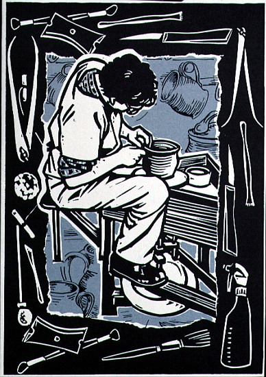 Potter, 1998 (linocut on paper)  von Karen  Cater