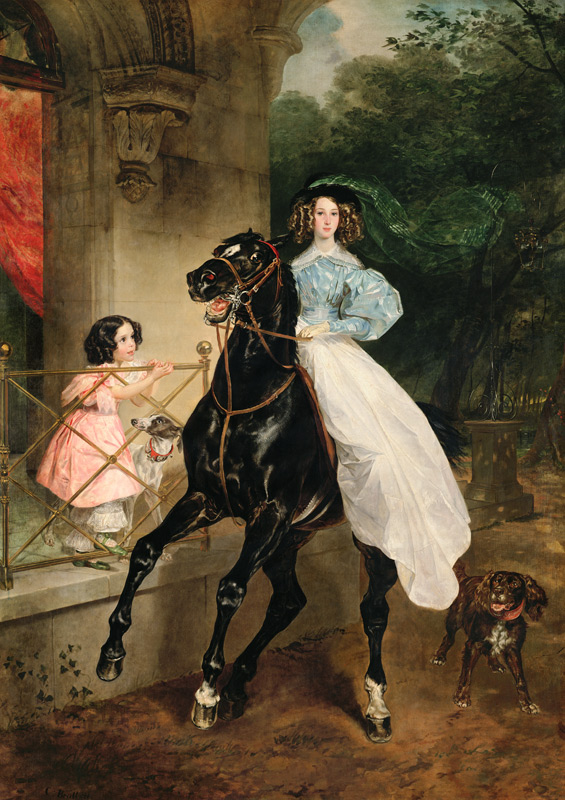 The Horsewoman, Portrait of Giovanina and Amacilia Paccini, wards of Countess Samoilova von Karl Pavlovich Bryullov