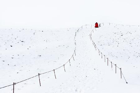 On top of extinct volcano in snow