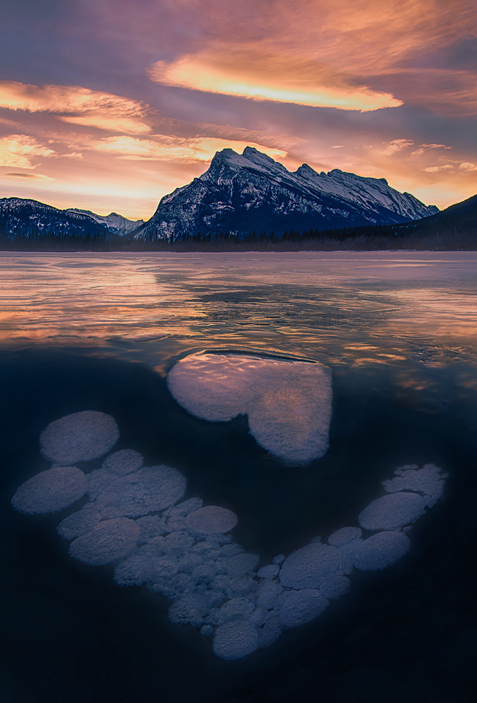 Ice Bubbles in Vermilion Lakes von Leah Xu