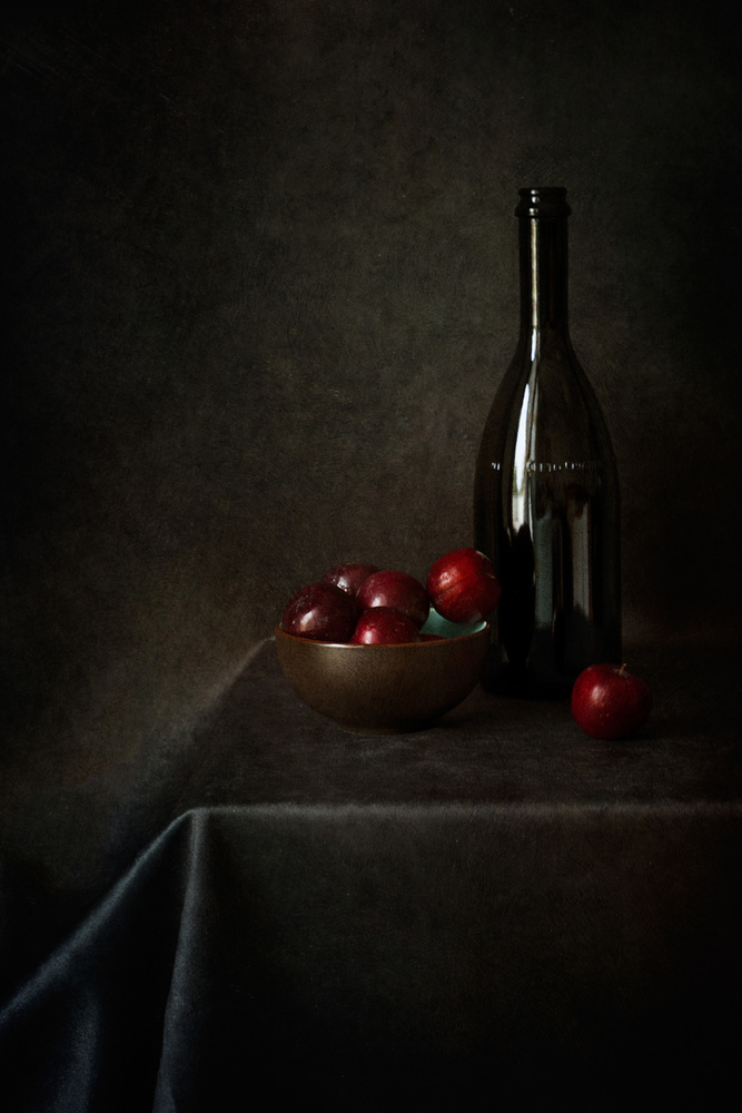 Still Life With Plums And A Bottle von Lenka