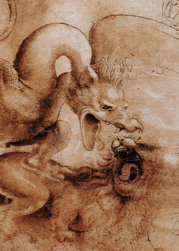 Fight between a dragon and a lion, a detail von Leonardo da Vinci