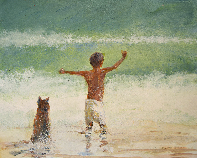 Boy and Lifeguard (Dog) von Lincoln  Seligman