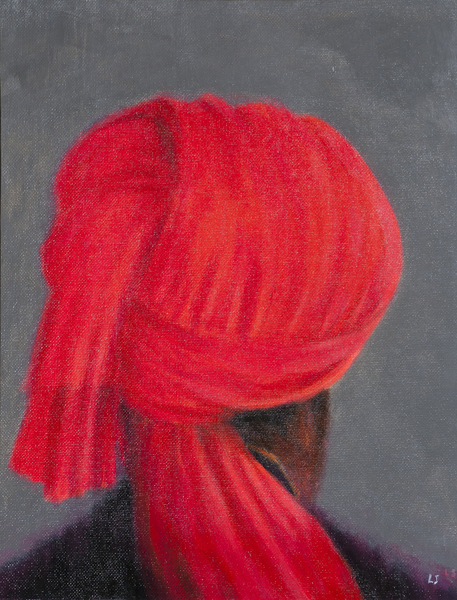 Red Turban on Grey von Lincoln  Seligman