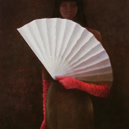 Girl with White Fan (oil on canvas) 