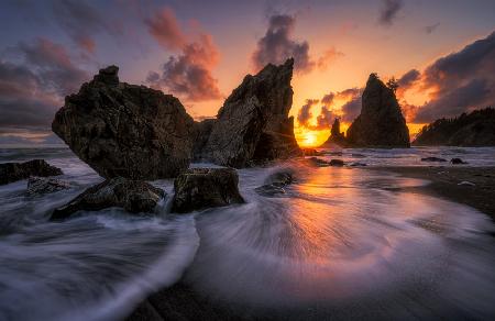 Last light at Rialto beach