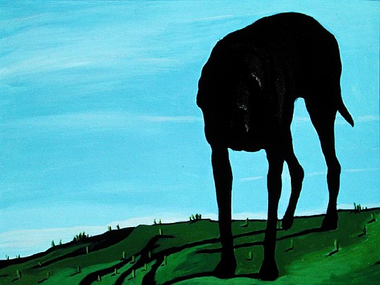 Black Dog at Baker Ridge, 1997 (acrylic on canvas)  von Marjorie  Weiss