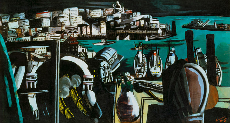 Blick auf Genua: Der Hafen von Genua von Max Beckmann