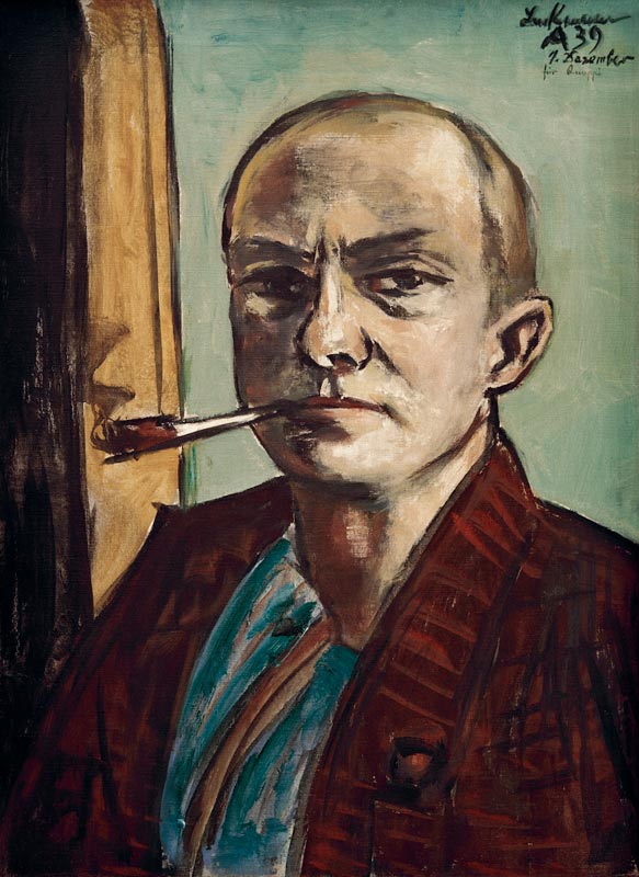 Selbstbildnis auf Grün mit grünem Hemd von Max Beckmann