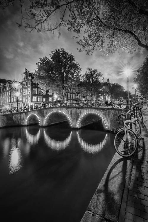 AMSTERDAM Keizersgracht Abendidylle | Monochrom von Melanie Viola