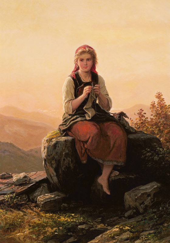 Young Girl Knitting von Meyer von Bremen