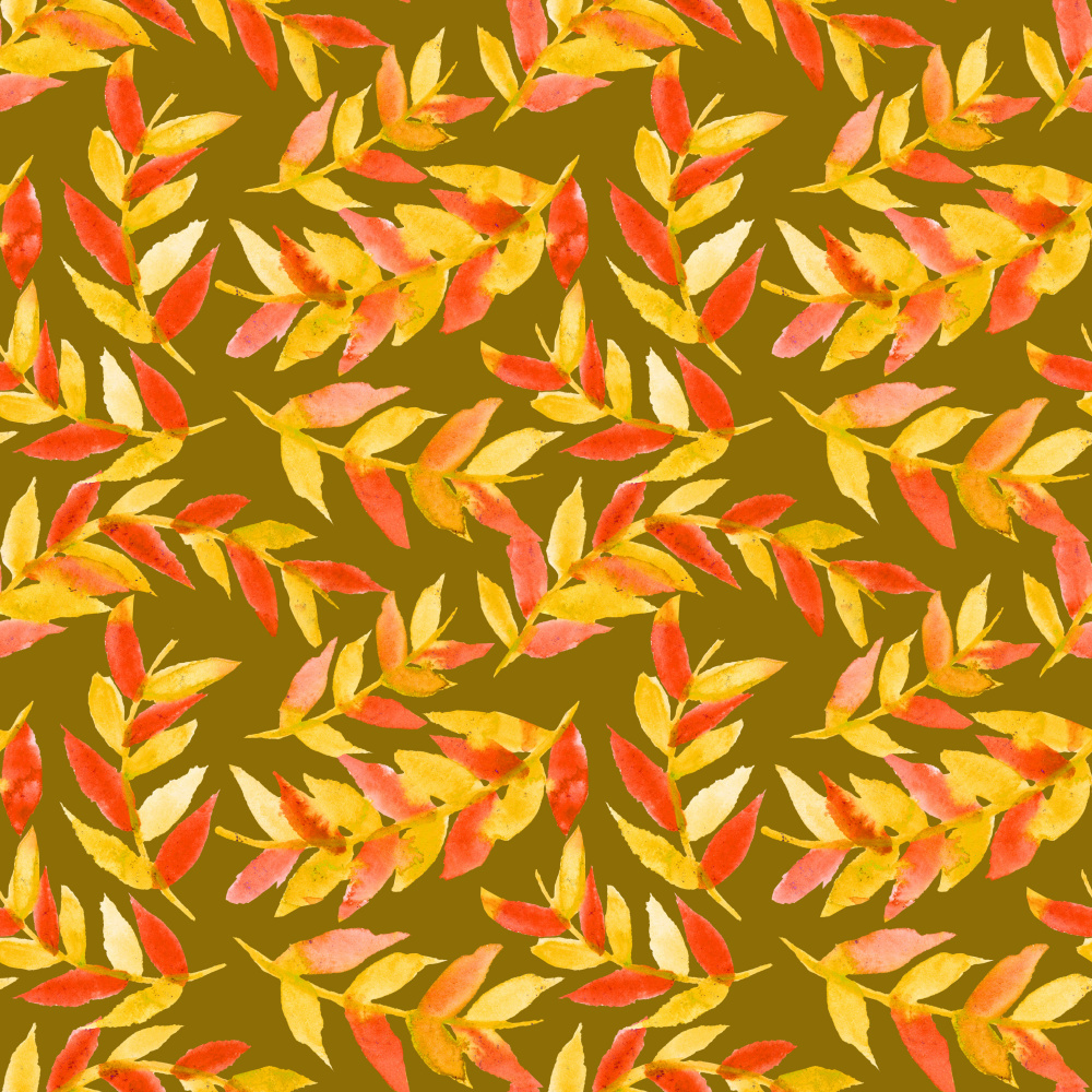 Leaves Curved Yellow Orange On Olive von Michele Channell