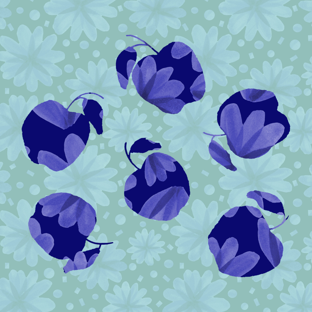 Navy Blue Floral Apples On Mint Pattern Copy von Michele Channell