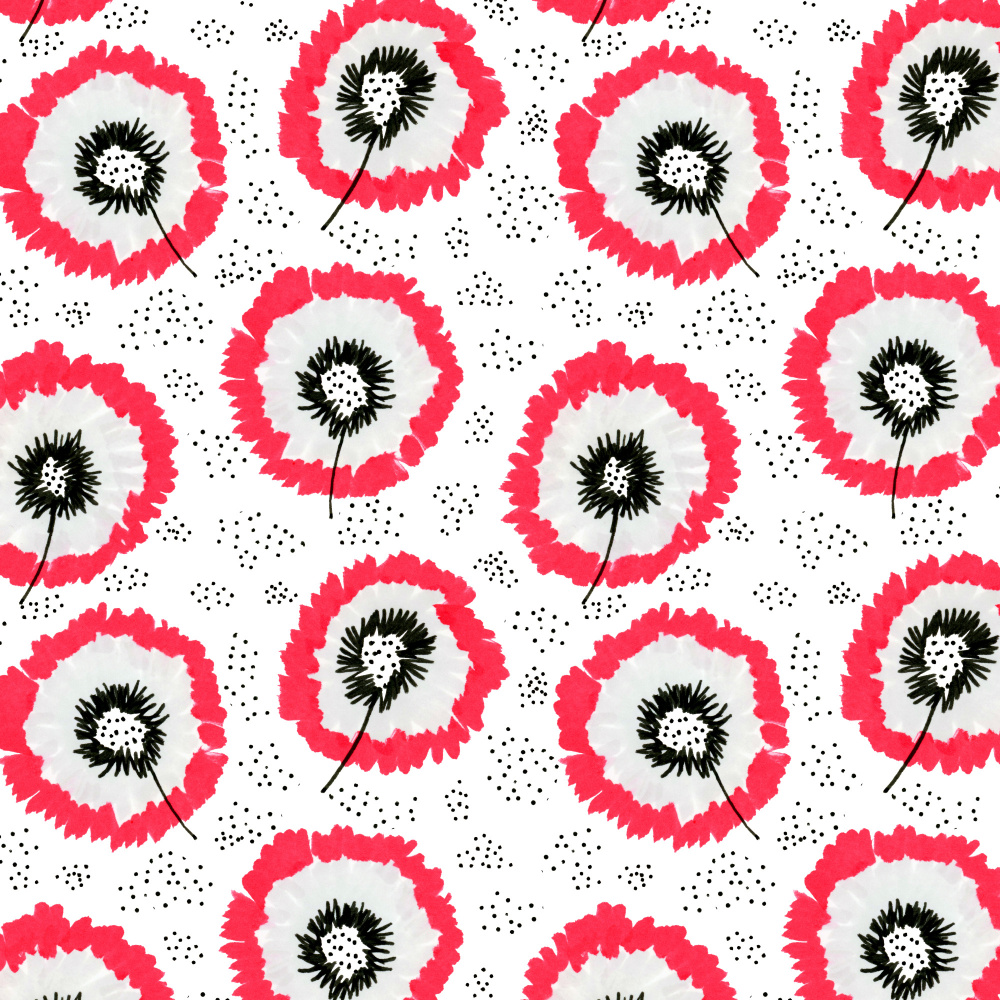 Red Gray Flower Fringes Polka Dot von Michele Channell