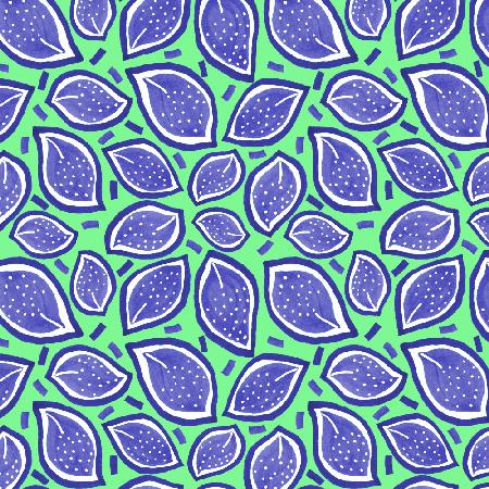 Scattered Leaves Polka Dot Navy On Green