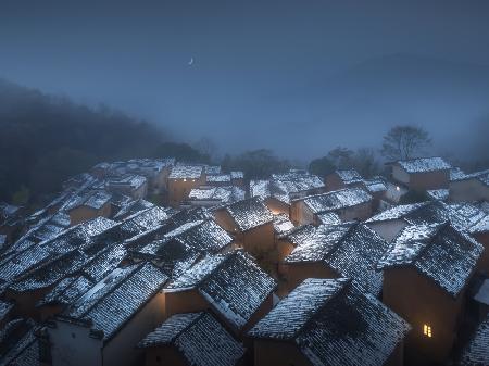 Snow at night and ancient villages