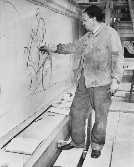 Diego Rivera working Detroit Industry Murals