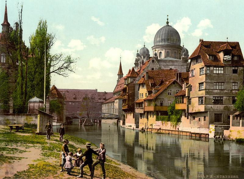 Nürnberg, Pegnitz mit Synagoge von 