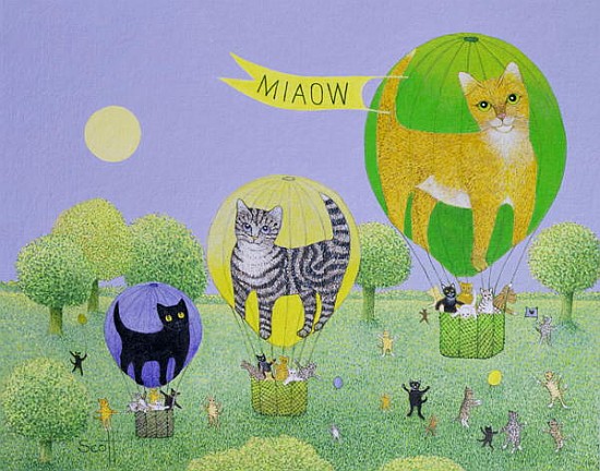 Cat Balloon Race (acrylic on canvas)  von Pat  Scott