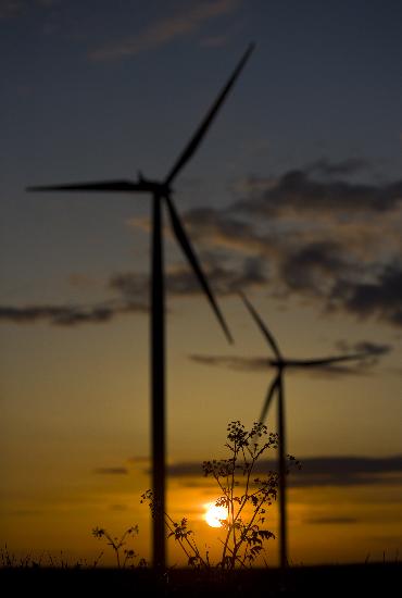 Sonnenuntergang zwischen Windrädern von Patrick Pleul