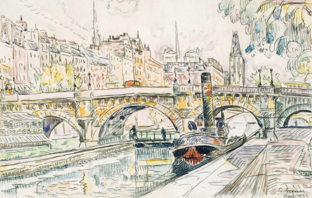 Tugboat at the Pont Neuf, Paris (1923) von Paul Signac