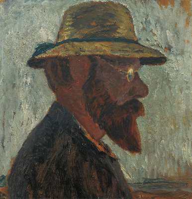 Otto Modersohn mit Strohhut im Profil nach rechts