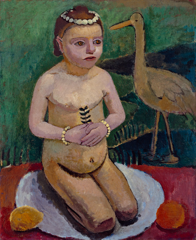 Hockendes Mädchen mit Storch von Paula Modersohn-Becker