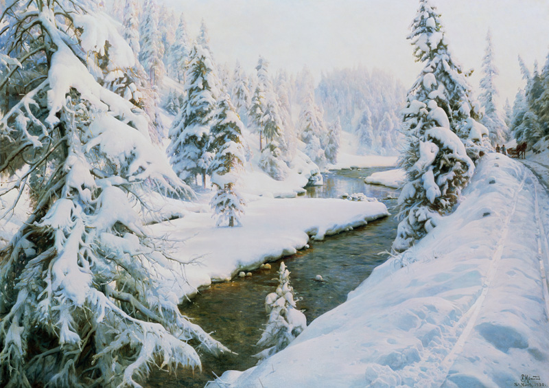 Winterlandschaft bei St. Moritz. von Peder Mørk Mønsted