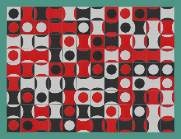 BLACK WHITE & RED COMPOSIT OF CIRCLES von Peter Hugo  McClure