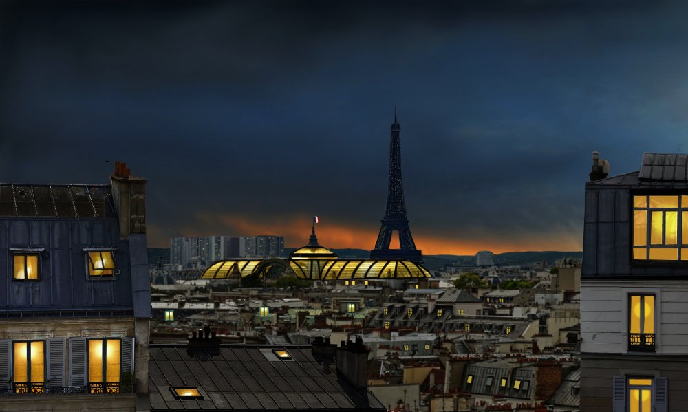 the twilight falls on the city of lights von Pierre Bacus