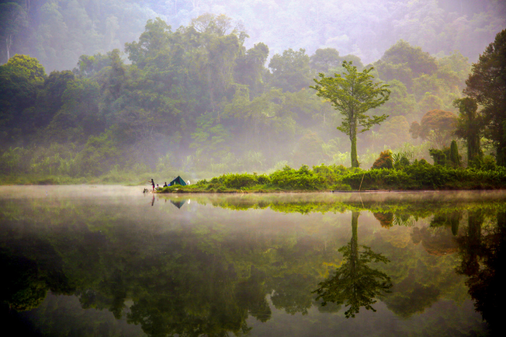 Dawn at the Lake (Landscape) von Pramod Kanakath