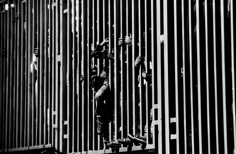 Children holding the fence von RABIA BASHA ARTIST