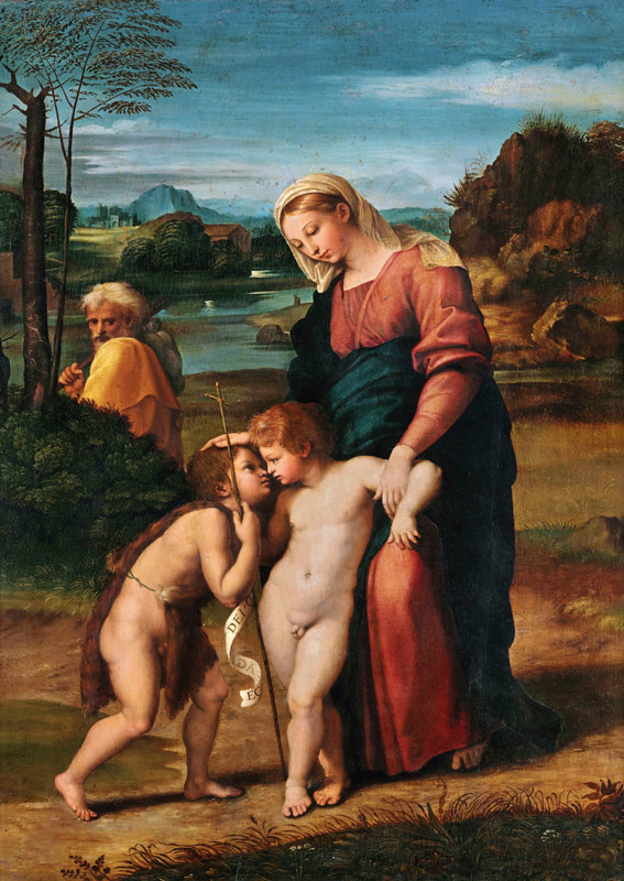 Heilige Familie mit hl. Johannes (Madonna del Passeggio) von Raffael - Raffaello Santi