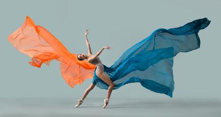 Orange and blue ballerina