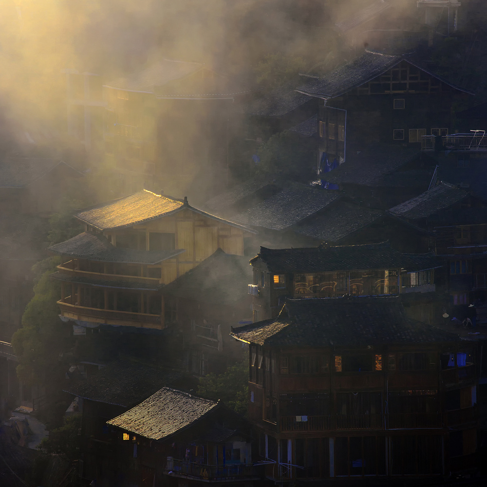 The Miao Village in Mist von Raymond Ren Rong Liu