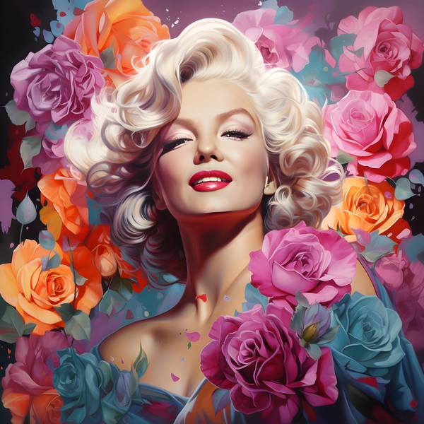 Marilyn mit Rosen - Pop Art von Rosa Piazza