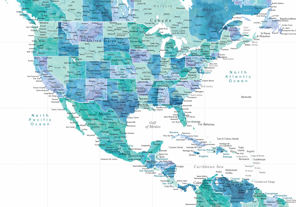 Aqua map of the United States and the Caribbean sea von Rosana Laiz Blursbyai