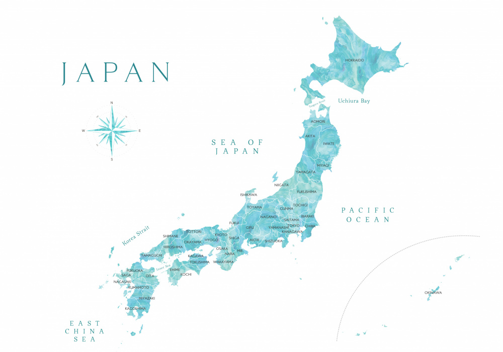 Aquamarine watercolor Japan map von Rosana Laiz Blursbyai