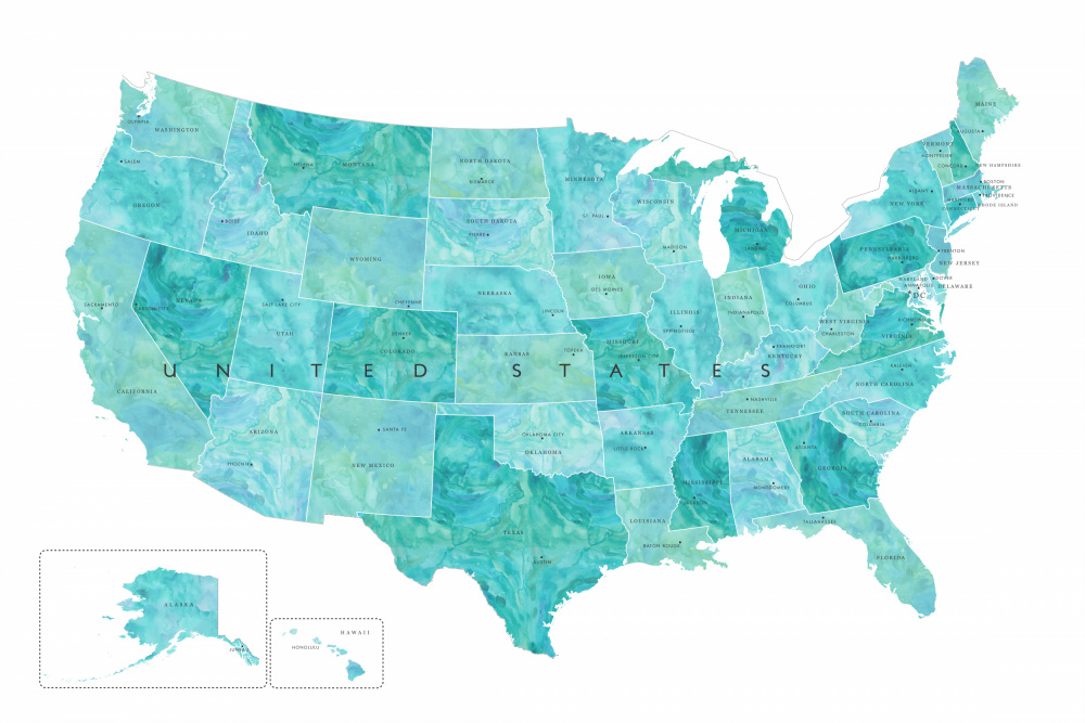 Aquamarine watercolor US map von Rosana Laiz Blursbyai