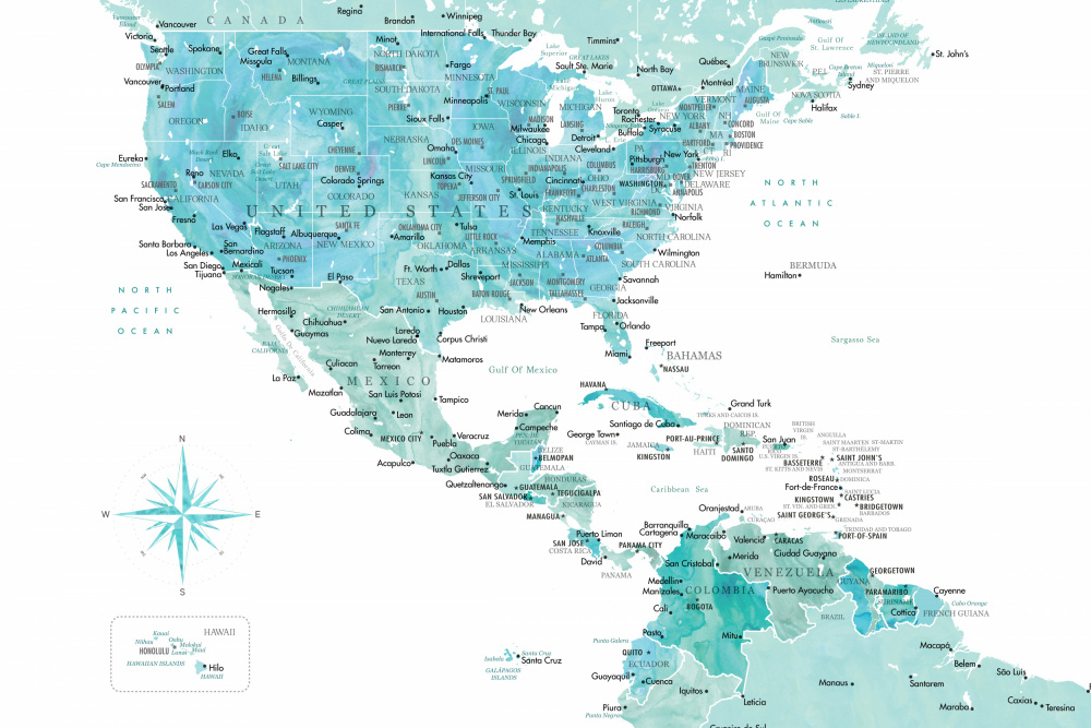 Aquamarine map of USA and Mexico von Rosana Laiz Blursbyai