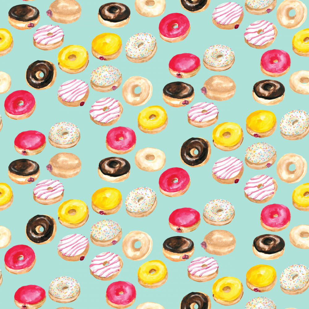 Watercolor donuts pattern in aqua von Rosana Laiz Blursbyai