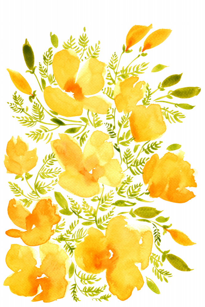 Watercolor California poppies quad 2 von Rosana Laiz Blursbyai